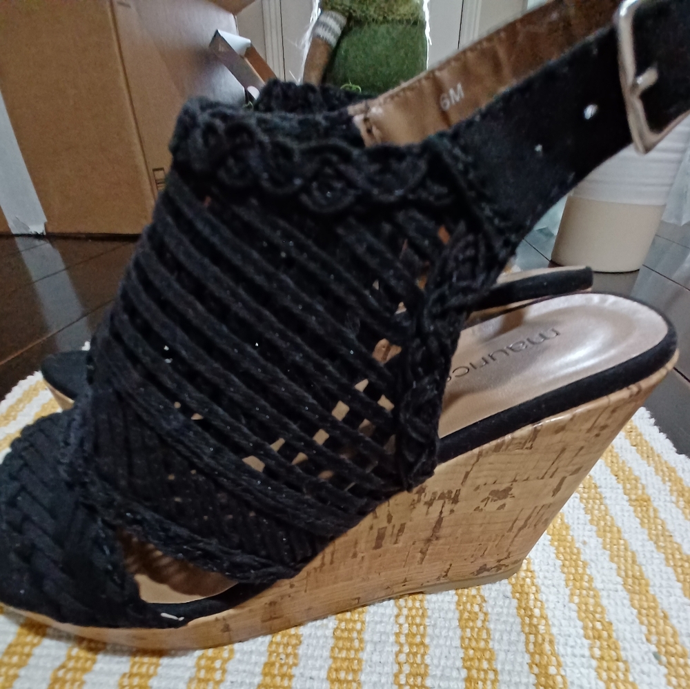 Black Wedge Sandals